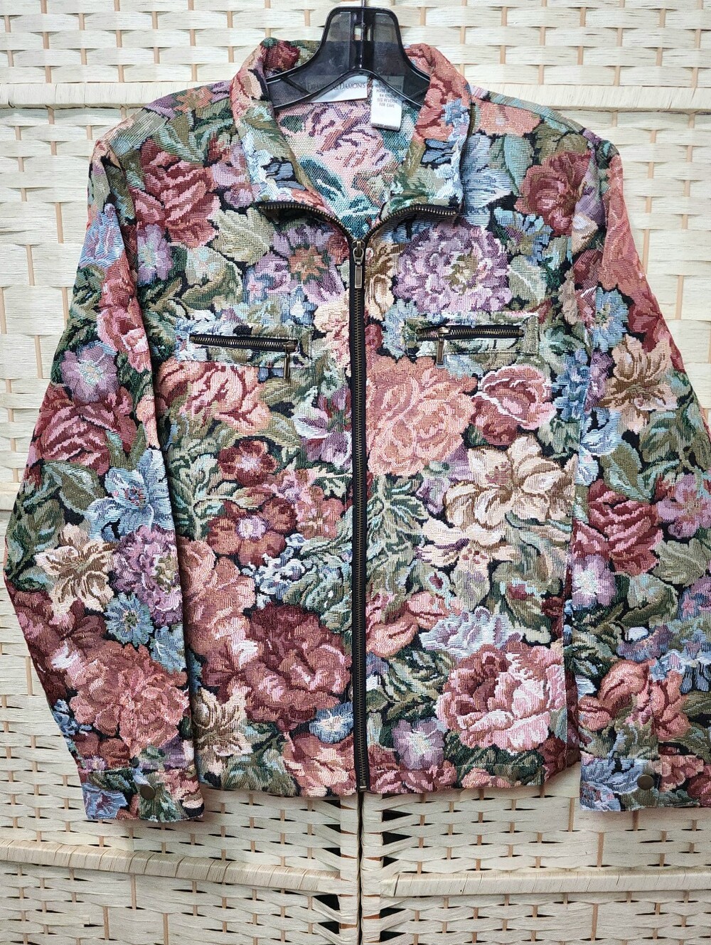 Draper & Damons Womens Vintage Tapestry 1990s Zip Up Floral Jacket Size L